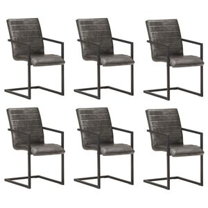 vidaXL Frib&auml;rande matstolar 6 st gr&aring; &auml;kta l&auml;der