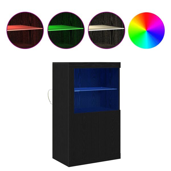 vidaXL LED-sido bord Svart Ek 60,5 x 37 x 100 cm Konstruerat tr&auml;