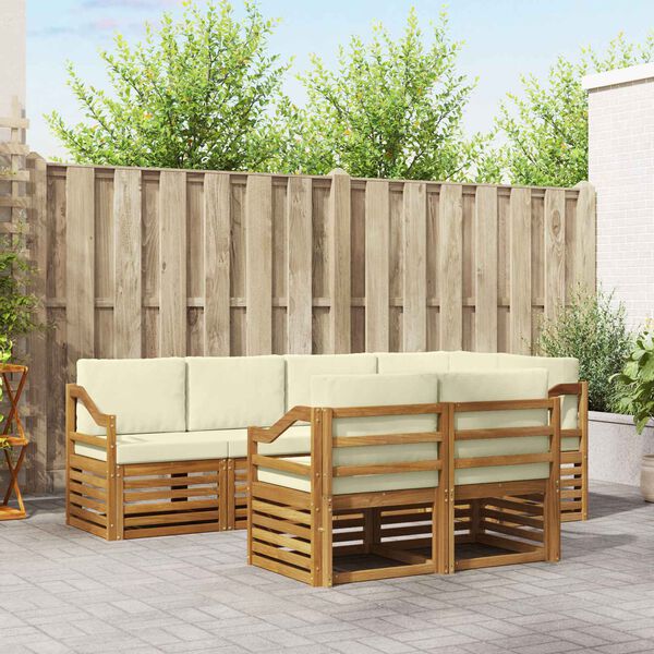 vidaXL Sektionsoffgrupp 7 pcs Naturlig och Gr&auml;dde Massivt Akaciatr&auml;