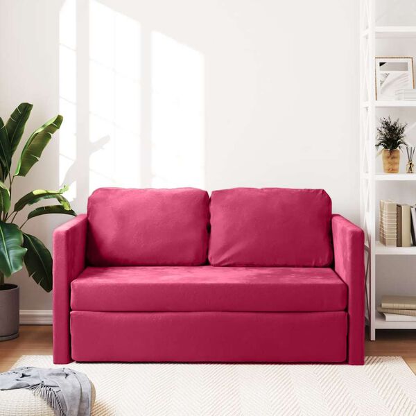 vidaXL Golvb&auml;ddsoffa 2-i-1 vinr&ouml;d 122x204x55 cm sammet