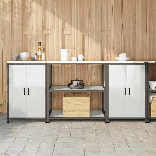 vidaXL K&ouml;ksf&ouml;rvaringsset med hylla 3 pcs Silver Galvaniserat St&aring;l