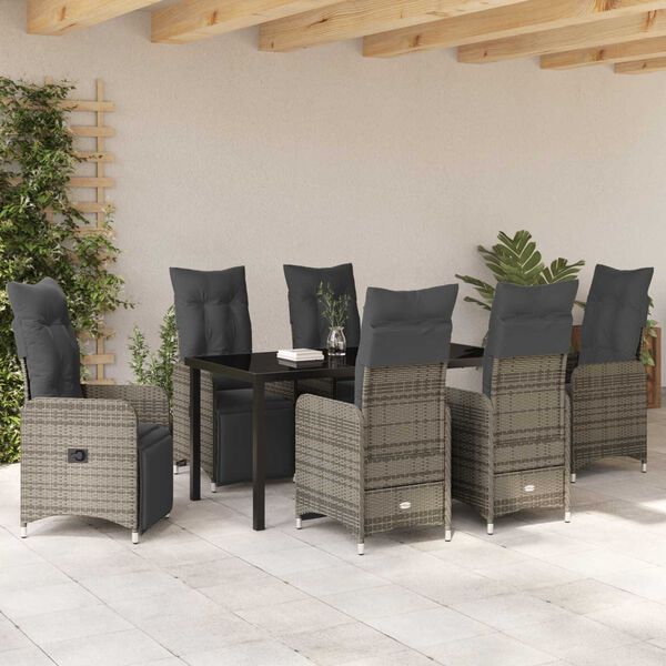 vidaXL Tr&auml;dg&aring;rdsm&ouml;belset med kudde 7 pcs Gr&aring; Poly rattan