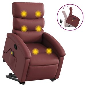 vidaXL Massagef&aring;t&ouml;lj med uppresningshj&auml;lp vinr&ouml;d konstl&auml;der