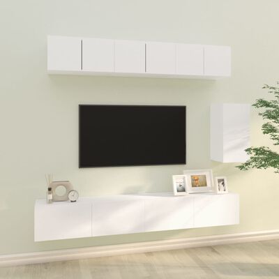 vidaXL Tv-skåp 6 delar vit konstruerat trä