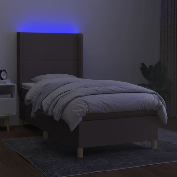 vidaXL Rams&auml;ng med madrass & LED taupe 90x200 cm tyg