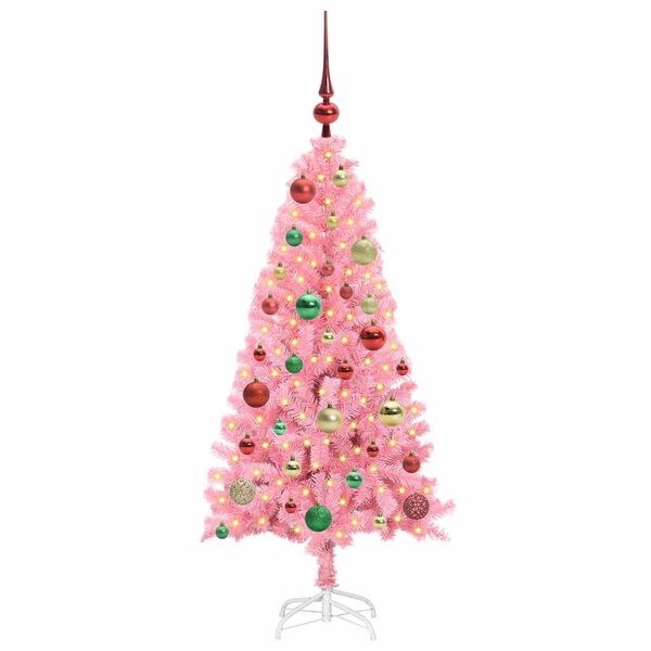 vidaXL Julgran med 150 LED-lampor med stativ Rosa 120 cm PVC