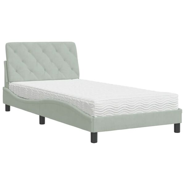 vidaXL Bed with Mattress Light Grey 100x200 cm Velvet