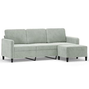 vidaXL 3-sitssoffa med fotpall ljusgr&aring; 180 cm sammet