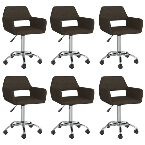 vidaXL Snurrbara matstolar 6 st m&ouml;rkbrun tyg