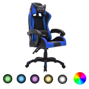 vidaXL Gamingstol med RGB LED-lampor bl&aring; och svart konstl&auml;der