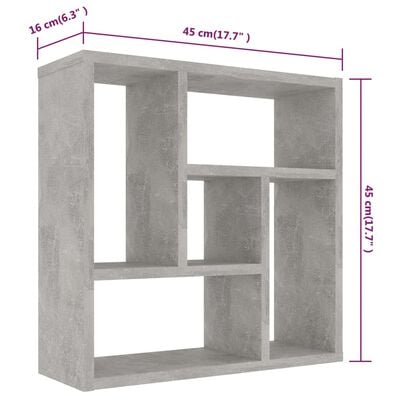 vidaXL Vägghylla betonggrå 45,1x16x45,1 cm spånskiva