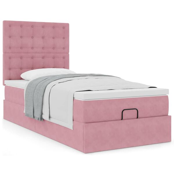vidaXL Ottoman sängram med madrasser rosa 100x200 cm sammet