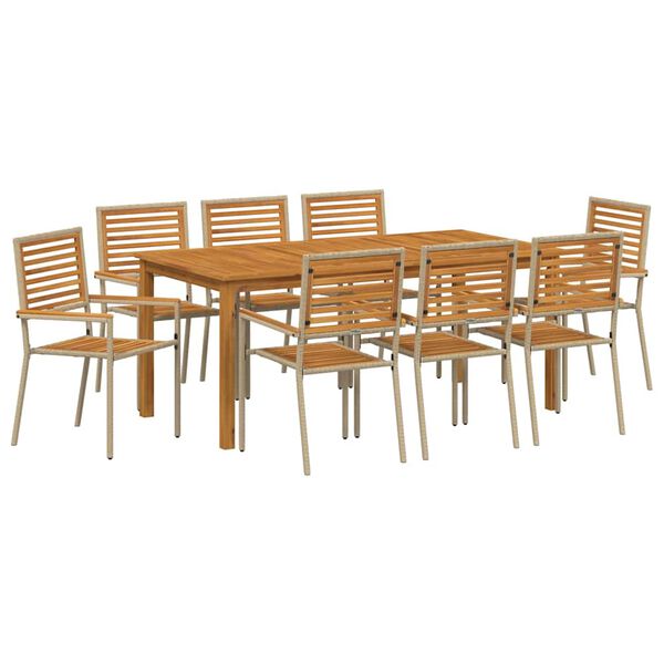 vidaXL Trädgårdsmöbelset 9 pcs Beige Poly rattan