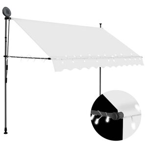 vidaXL Markis manuellt inf&auml;llbar med LED 250 cm gr&auml;ddvit