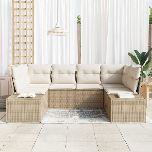 vidaXL Tr&auml;dg&aring;rdsoffset 6 pcs Beige och gr&auml;ddf&auml;rgad Poly rattan