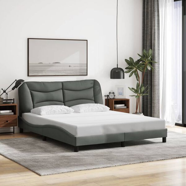 vidaXL Bed Frame with LED without Mattress "Hvar" Dark Grey 160x200 cm Fabric