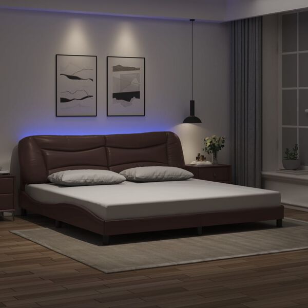 vidaXL Bed Frame with LED without Mattress "Hvar" Brown 200x200 cm