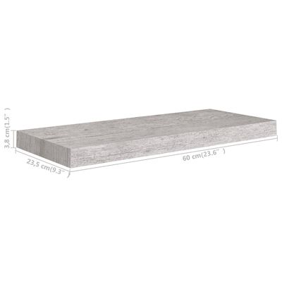 vidaXL Svävande vägghyllor 2 st betonggrå 60x23,5x3,8 cm MDF
