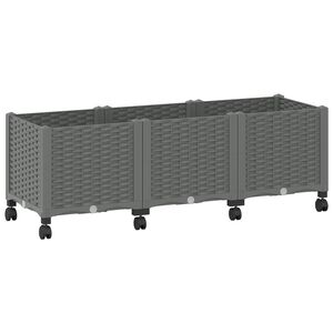 vidaXL Tr&auml;dg&aring;rdsplanterare med hjul Ljusgr&aring; 120 x 40 x 48 cm PP