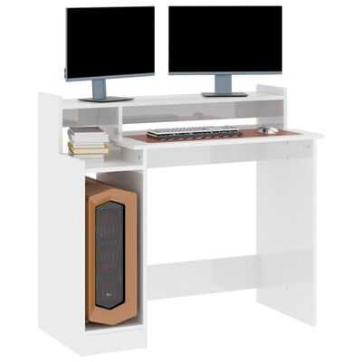 vidaXL Skrivbord med LED högglans vit 97x45x90 cm konstruerat trä