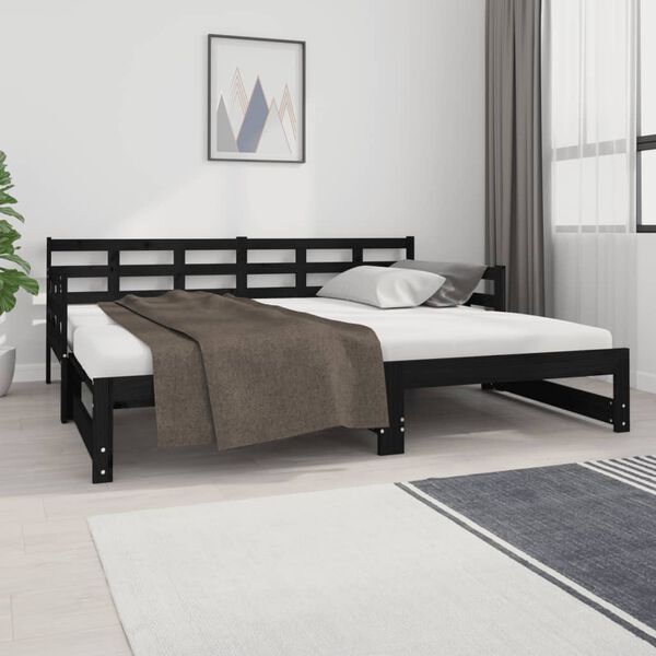 vidaXL B&auml;ddsoffa svart massiv furu 2x(90x190) cm