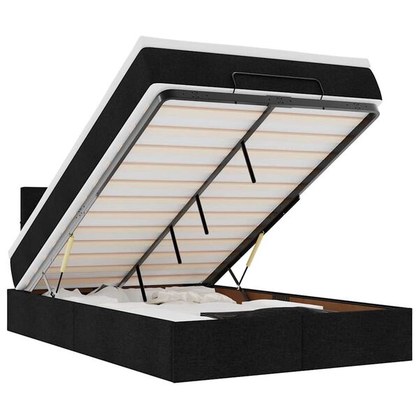 vidaXL Ottomansk s&auml;ng med madrass och LED-lampor svart 120x190 cm tyg