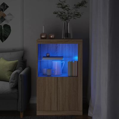 vidaXL Sidoskåp med LED-lampor sonoma-ek konstruerat trä