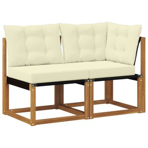 vidaXL Modulsoffa utomhus mitt och h&ouml;rn med kudde 2 Stycke Naturf&auml;rg