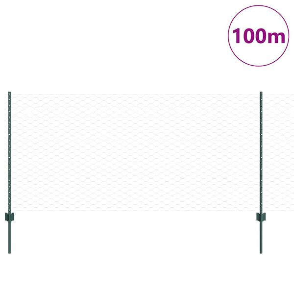 vidaXL St&auml;ngsel med stolpe Gr&ouml;n 1 x 100 m St&aring;l och PVC
