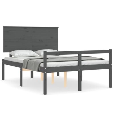 vidaXL Sängram med sänggavel grå 120x200 cm massivt trä