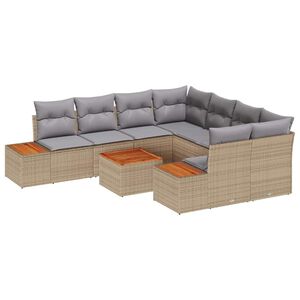 vidaXL Tr&auml;dg&aring;rdsoffset med kudde 9 pcs Beige Poly rattan
