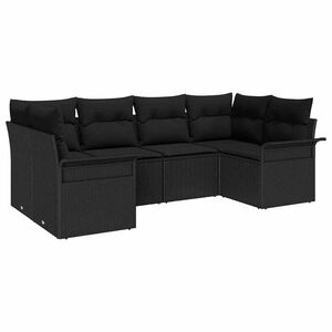 vidaXL Tr&auml;dg&aring;rdsoffset med lagring 6 pcs Svart Poly rattan