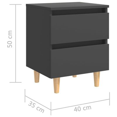vidaXL Sängbord med massiva furuben grå 40x35x50 cm