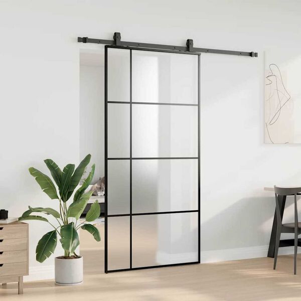 vidaXL Skjutd&ouml;rr med beslag svart 102,5x205 cm ESG-glas