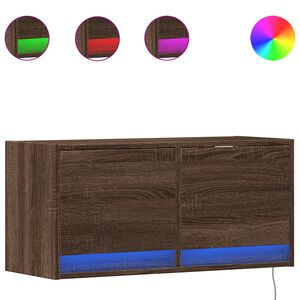 vidaXL V&auml;ggmonterad tv-b&auml;nk LED brun ek 80x31x35 cm
