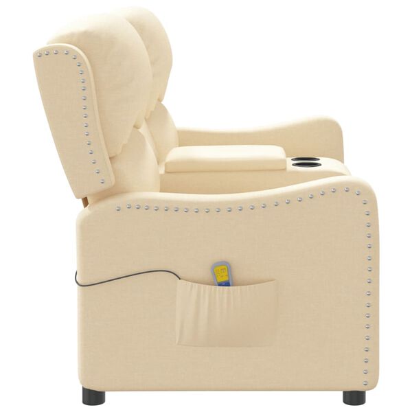 vidaXL Massagefåtölj med kopphållare 2-sits gräddvit tyg