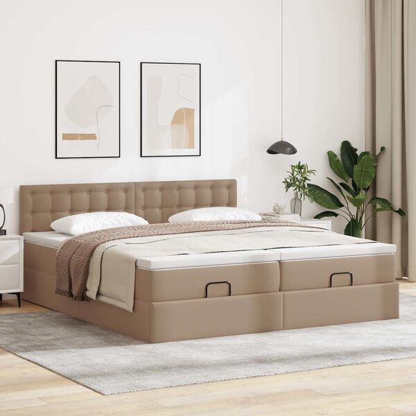 vidaXL Ottoman s&auml;ngram med madrasser cappuccino 200x200 cm konstl&auml;der