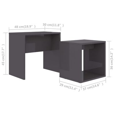 vidaXL Soffbord set grå högglans 48x30x45 cm konstruerat trä