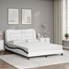vidaXL Bed with Mattress "Hvar" White and Black 140x190 cm Faux Leather