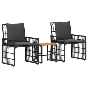 vidaXL Utem&ouml;belset 3 st Svart och M&ouml;rkgr&aring; St&aring;l och poly rattan