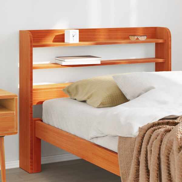 vidaXL Huvudgavel med hyllor vaxbrun 90 cm massiv furu