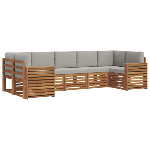 vidaXL Sektionsoffgrupp 7 pcs Naturlig och Ljus Gr&aring; Massivt Akaciatr&auml;