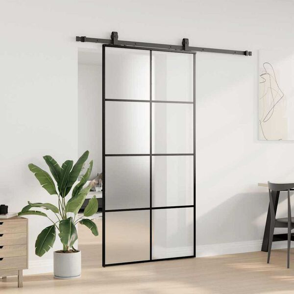 vidaXL Skjutd&ouml;rr med beslag svart 102,5x205 cm ESG-glas