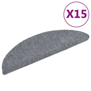 vidaXL Trappmattor sj&auml;lvh&auml;ftande 15 st 56x17x3 cm ljusgr&aring; halvrunda