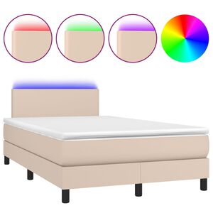 vidaXL Rams&auml;ng med b&auml;ddmadrass & LED cappuccino 120x200 cm konstl&auml;der
