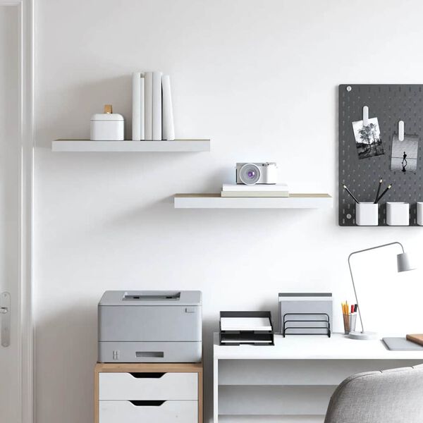 vidaXL Sv&auml;vande v&auml;gghyllor 2 st ek och vit 60x23,5x3,8 cm MDF