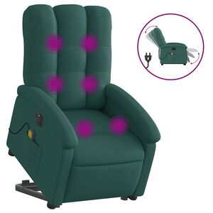 vidaXL Elektrisk massagef&aring;t&ouml;lj med uppresningshj&auml;lp m&ouml;rkgr&ouml;n tyg