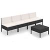 vidaXL Loungegrupp med dynor 5 delar konstrotting svart