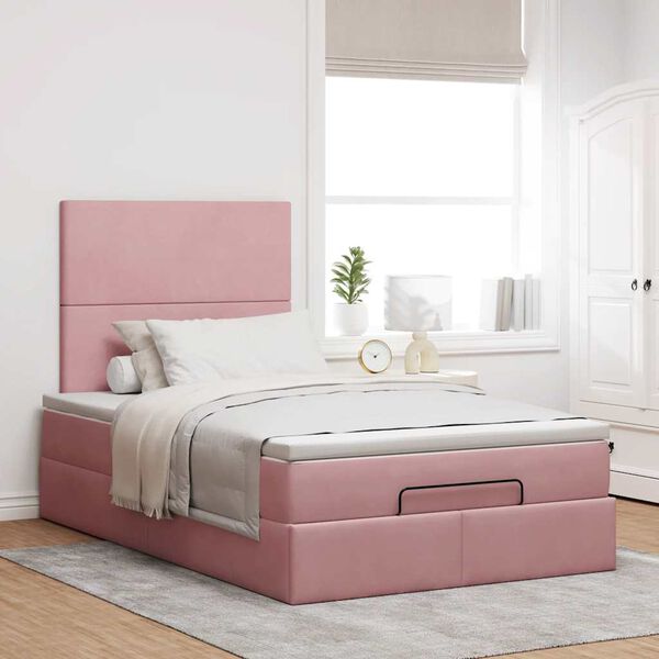vidaXL Ottoman s&auml;ngram med madrasser rosa 120x190 cm sammet