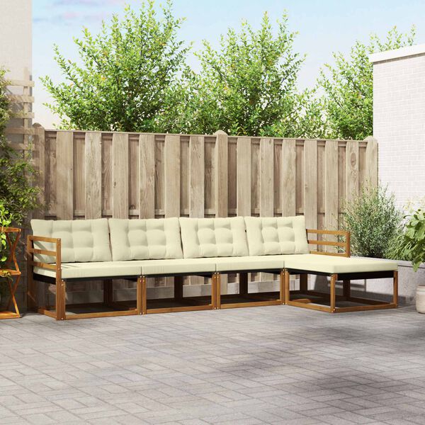 vidaXL Utomhussoffset med kudde 5 pcs Naturlig och Gr&auml;dde